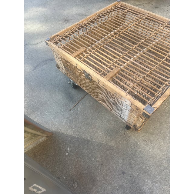 Wood Vintage Wicker Square Rolling Coffee Table For Sale - Image 7 of 7