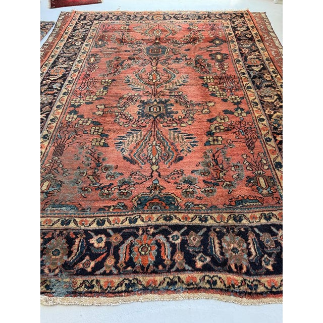 1930s Antique Persian Lilihan Mahal Rusty-Coral Red Abrash Rug 8.8 x 12.4 For Sale - Image 5 of 6
