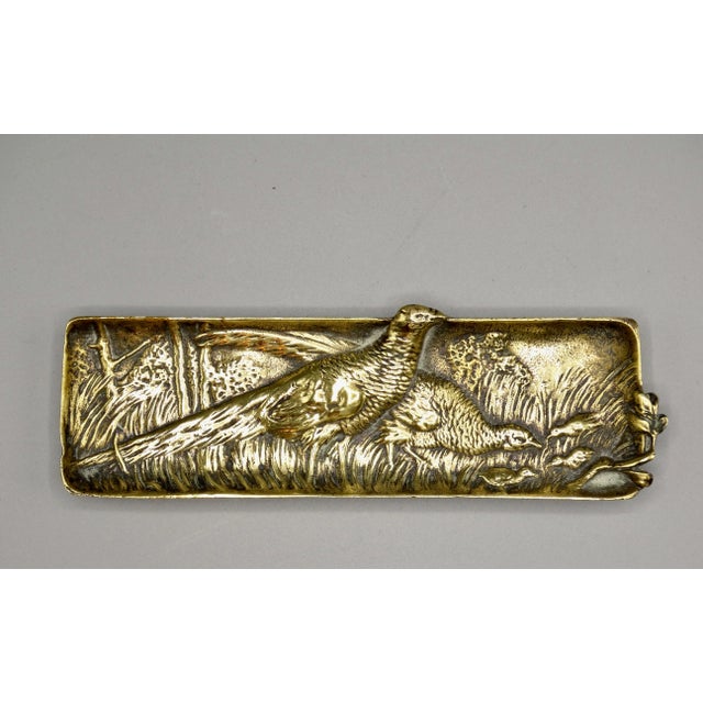 Figurative Antique French Gilded Bronze Pen Tray With Pheasants For Sale - Image 3 of 8