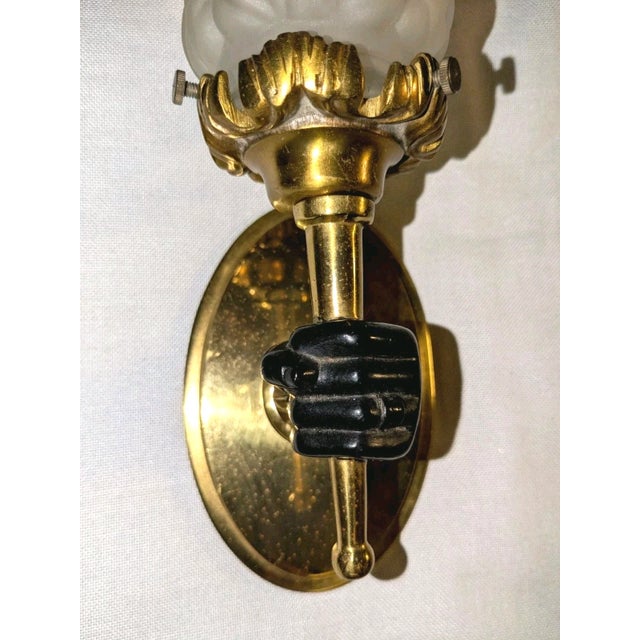 1950s 1950's French Regency Gilt and Patinated Bronze Hand/ Fist Torch Sconce For Sale - Image 5 of 11