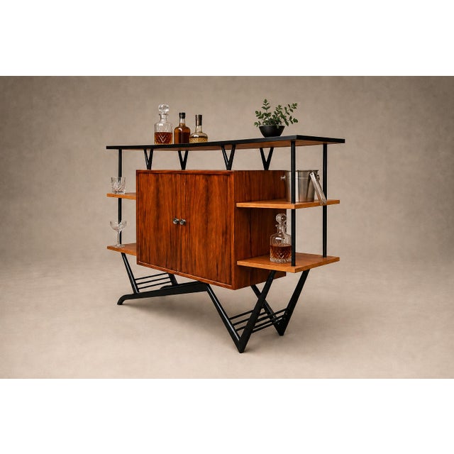 Brazilian Modern Bar in Imbuia, Roxinho and Pau Marfim With Party Motif Marquetry, Brazil, 1950s For Sale - Image 10 of 18