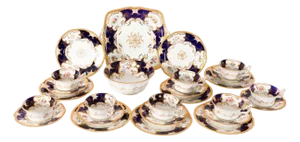 Antique Coalport Bat Wing Porcelain Tea Service, 20th Century, Set of 25