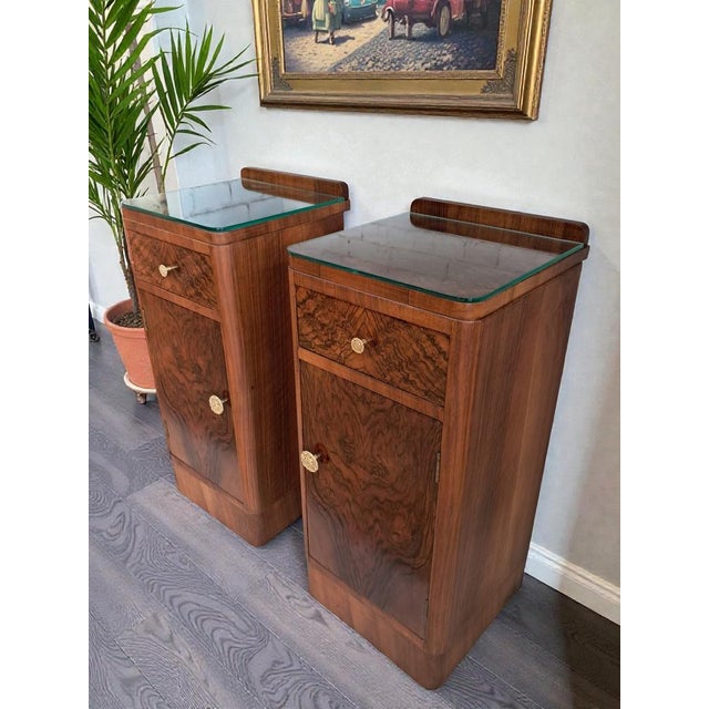 Wood Art Deco Bedside Cabinets in Walnut, 1930, Set of 2 For Sale - Image 7 of 18