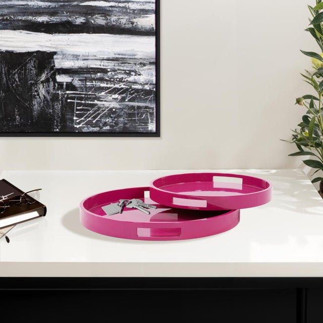 Saint Tropez Round Tray Set of 2 - Fuchsia For Sale - Image 10 of 10