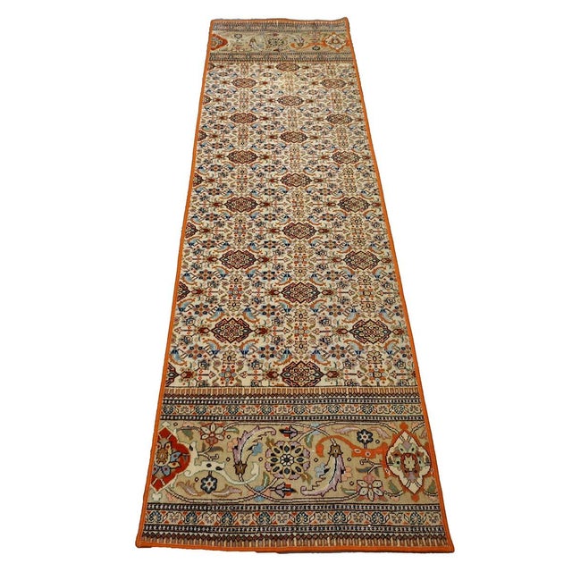 1980s Vintage Persian Tabriz Taba Wool 3x10 Orange & Ivory Handmade Runner Rug #1144063 For Sale - Image 5 of 11