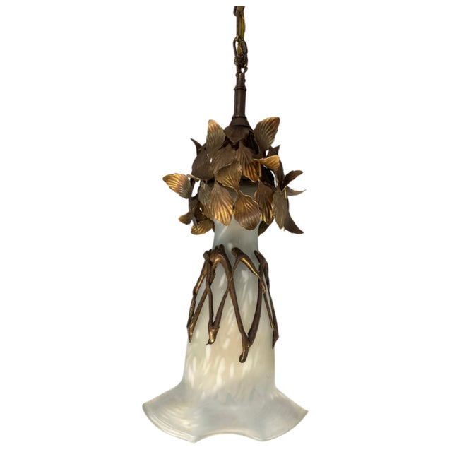 Vintage Filip Ravert Romblast White Frosted Romblast Shade Tole Pendant Light For Sale - Image 4 of 18