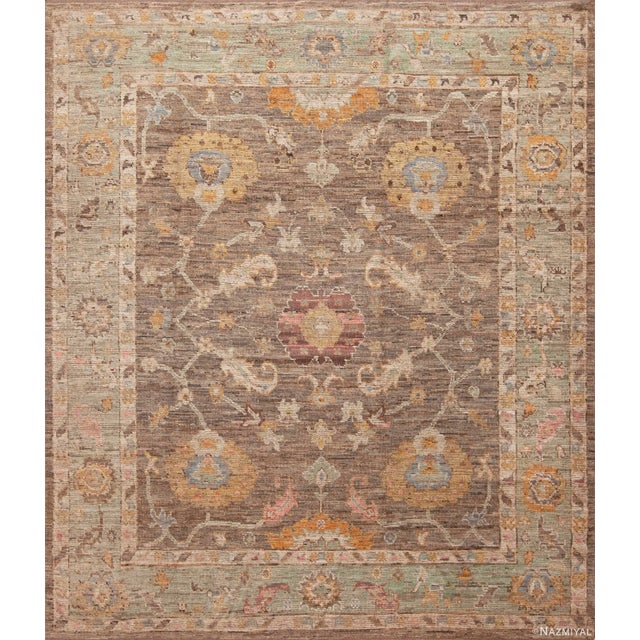 Earthy Room Size Contemporary Modern Turkish Oushak Design Area Rug For Sale