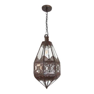 Moroccan Moorish Metal and Glass Lantern For Sale