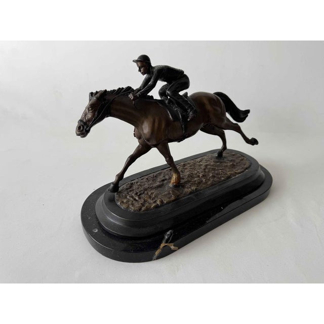 Bronze Statue of Jockey on Racehorse by C. Charles for Max Le Verrier For Sale - Image 4 of 9