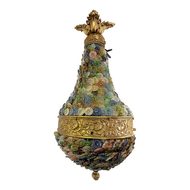 Vintage Neoclassical Art Deco Murano Glass Multicolor Rosette Chandelier For Sale