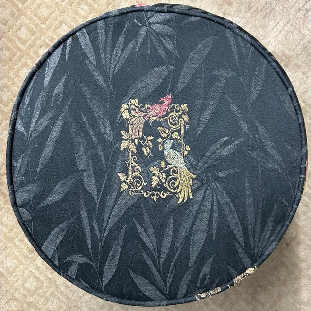 1980s 1980s Rattan Bamboo Vanity Stool With Black Aviary Upholstery For Sale - Image 5 of 8