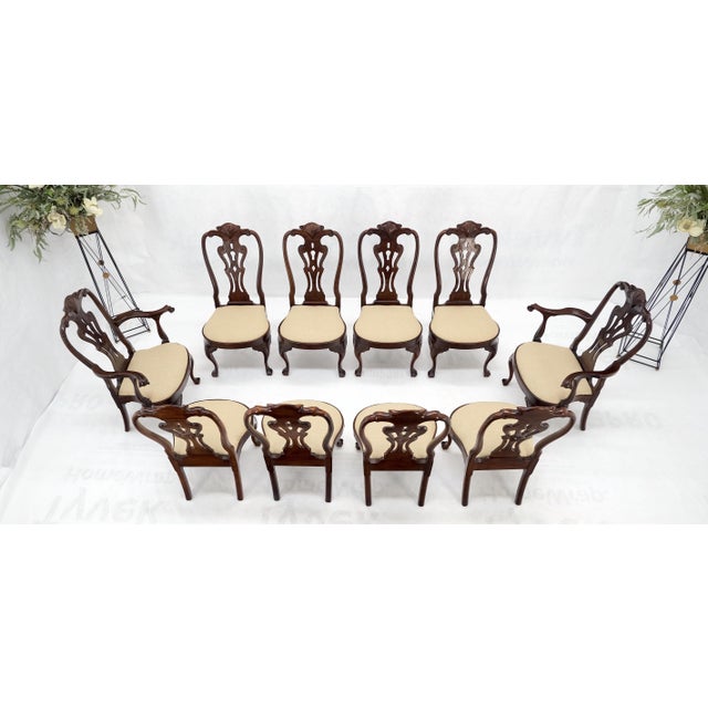 Wood Set of 10 New Linen Upholstery Walnut Dining Chairs by Henredon Mint For Sale - Image 7 of 16