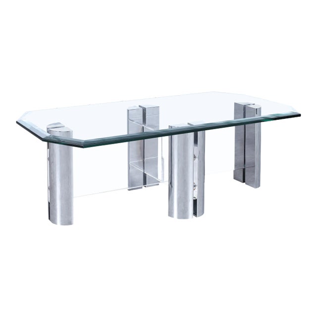 1980s Vintage Chrome and Lucite Coffee Table For Sale