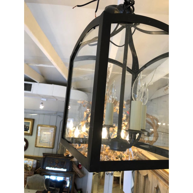 Bronze Large Square Bronze & Glass Lantern Pendant Chandelier For Sale - Image 8 of 13