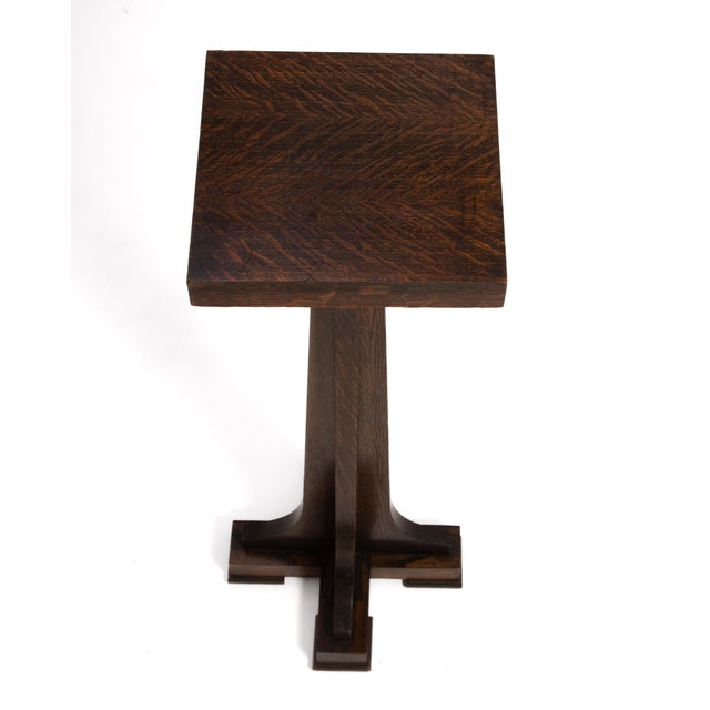 Mission Oak Plant Stand Pedestal After Charles Limbert Quarter Sawn Arts & Crafts 1910 Unmarked For Sale - Image 9 of 14