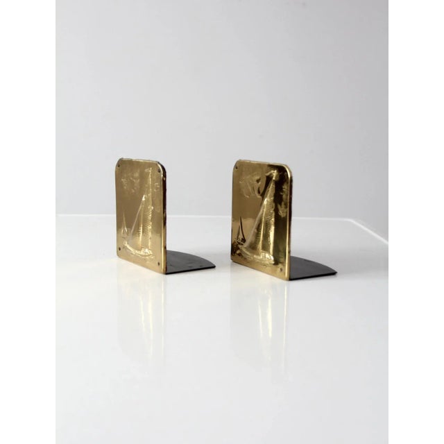 Mid 20th Century Vintage Brass Nautical Bookends For Sale - Image 5 of 11