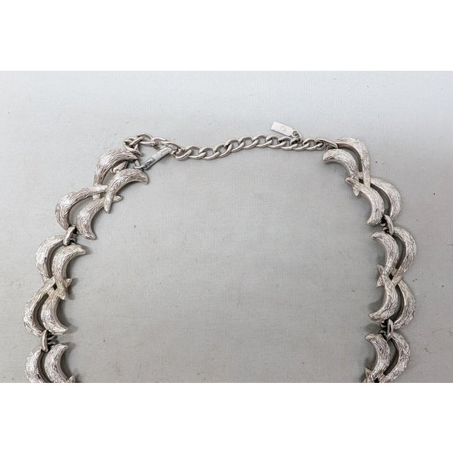 Vintage Signed Monet Textured Rhodium Plated Collar Necklace For Sale - Image 9 of 11