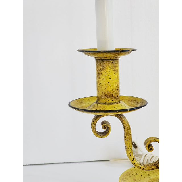 Mustard Vintage Decorative Crafts French Style Tole Painted Bouillote Lamp For Sale - Image 8 of 12