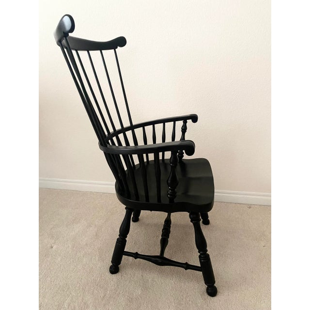 Ethan Allen Ethan Allen Baumritter Stunning Black Windsor Comb Back Armchair Vintage Excellent Condition For Sale - Image 4 of 17