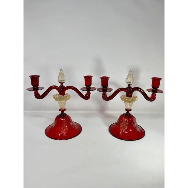Vintage Murano Glass Candelabras For Sale - Image 4 of 12