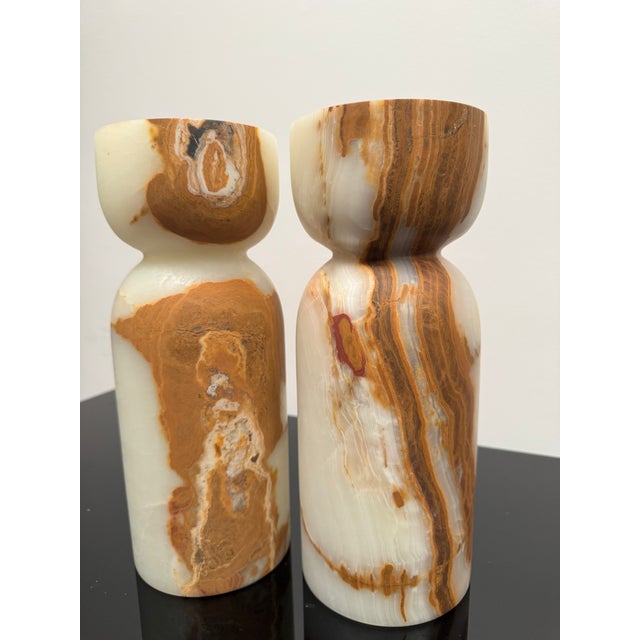 Mid-Century Modern Pair of Stone Candle Holders for Pillar Candles For Sale - Image 3 of 12