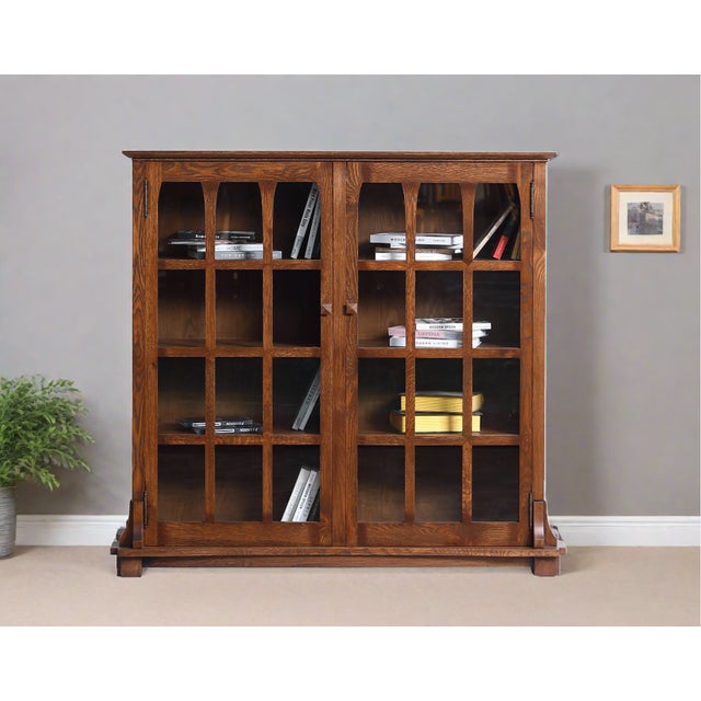 Mission Solid Oak Double Door Bookcase - Walnut For Sale - Image 11 of 11