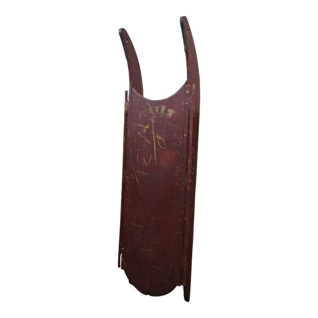Antique Primitive Folk Art Red Painted Wood & Iron Childrens Sled Sleigh For Sale