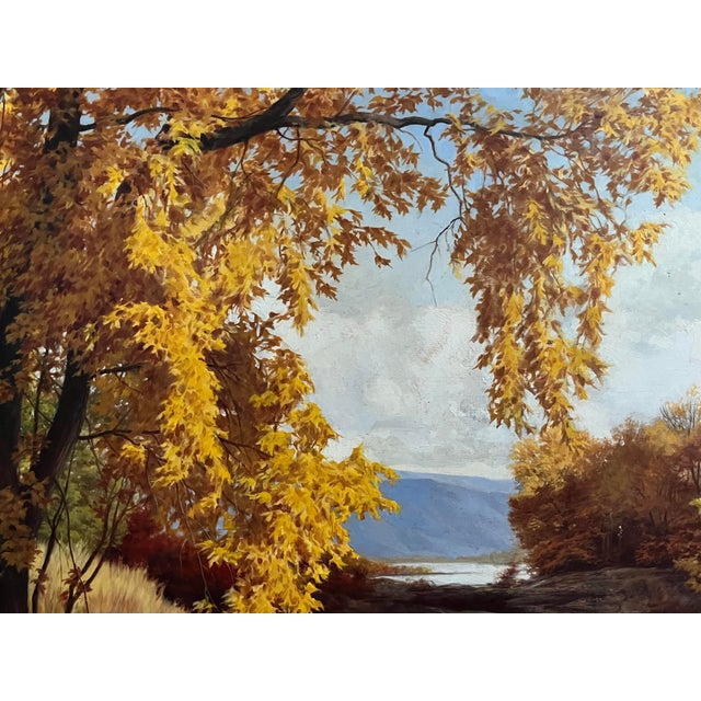Yellow Large Original American Impressionist Oil Painting of a Fall Landscape by Robert Doares For Sale - Image 8 of 11