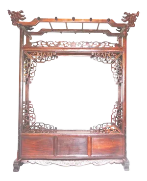 Chinese Japanese Calligraphy Artist Brush Holder Miniature Bed Shape Rose Wood Hand Carved Keys Vintage
