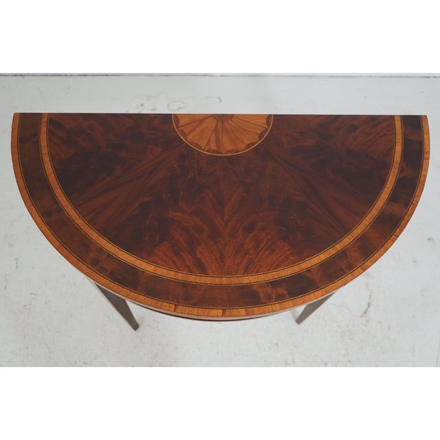 Traditional Council Craftsmen Flame Mahogany Inlaid Demi-Lune Console Table For Sale - Image 3 of 13