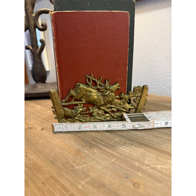 Antique Brass Elk Stag Book Ends / Letter Holder by ArtBrass of New York For Sale - Image 4 of 12