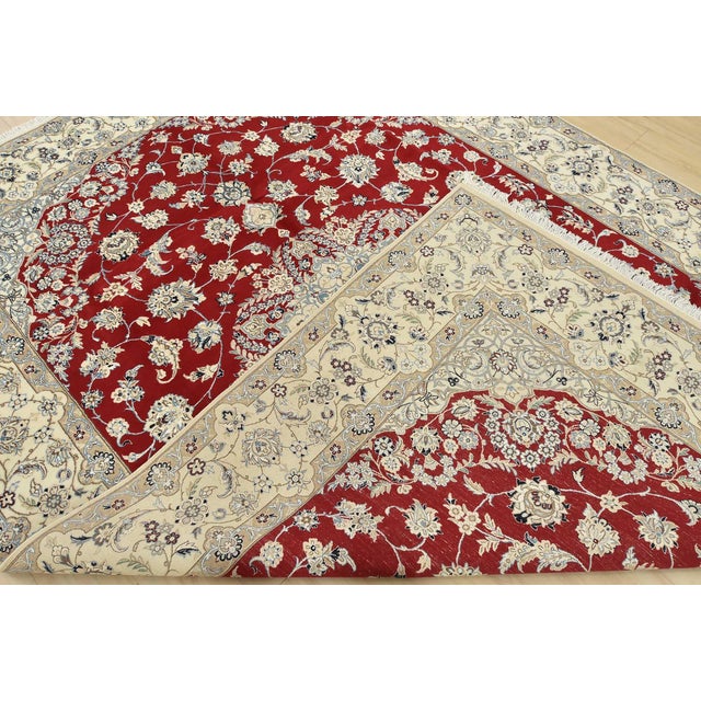 Fine Nain Rug 8′ X 11’3” Red Wool Traditional Hand-Knotted Oriental Carpet For Sale - Image 14 of 15