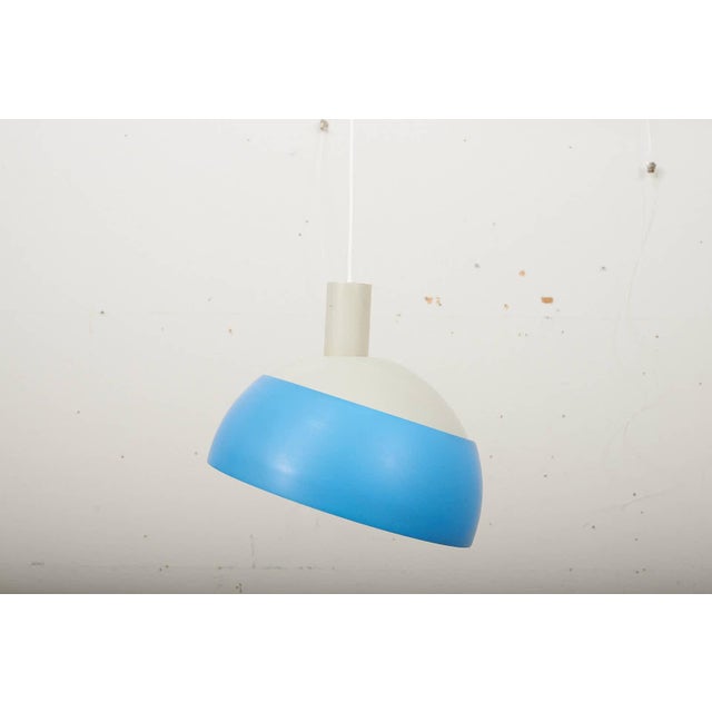Vintage Pendant Lamp in Blue and White Lacquered Metal by Finn Juhl for Lyfa, Denmark, 1963. For Sale - Image 12 of 13