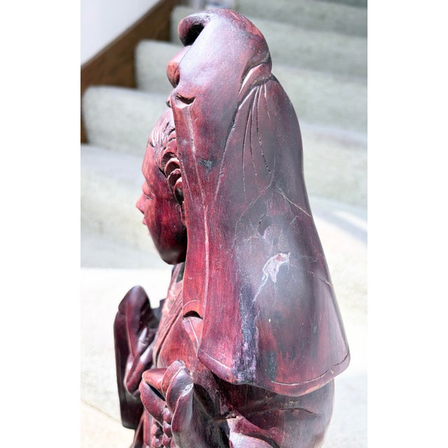 Wood Vintage 1940’s Chinese 24.5” Tall Rosewood Kuan Yin Figurine For Sale - Image 7 of 9