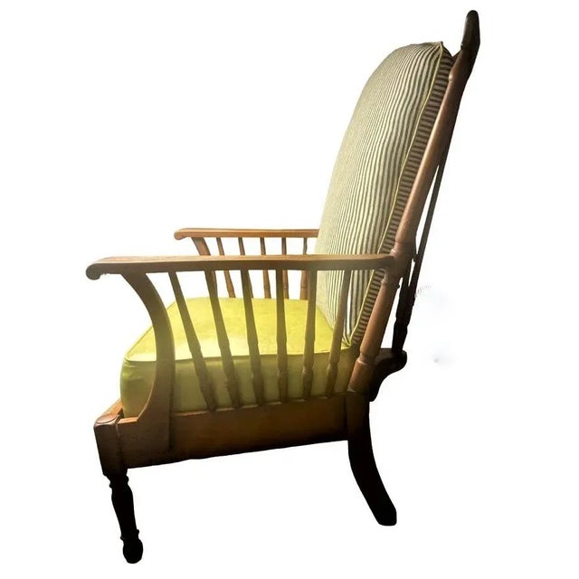 Stickley Brothers Signed Antique Maple Windsor Chair With New Leather and Textile Seat and Back Cushions - Grand Rapids - 1920s For Sale - Image 11 of 11