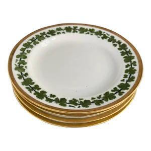 Antique German Meissen Porcelain Lunch Plates Green Napoleon Ivy Gold Gilt Rim - a Set of 4