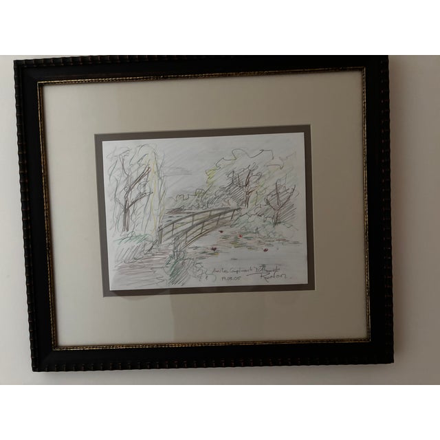 Alexandre Renoir -Great, Great Grandson of Auguste Pierre Renoir Signed Landscape Sketch, Footbridge and Garden For Sale In Washington DC - Image 6 of 6