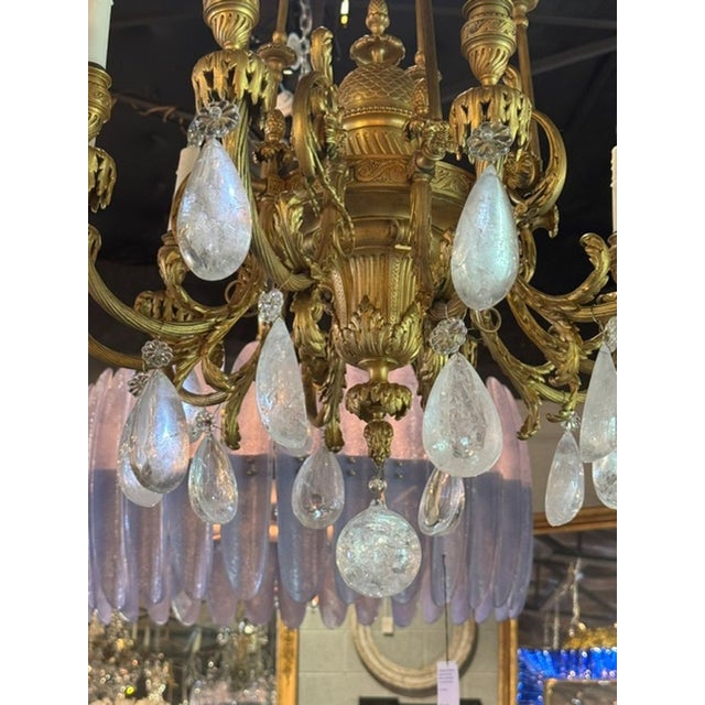 19th C. French Gilt Bronze and Rock Crystal Chandelier For Sale - Image 4 of 7