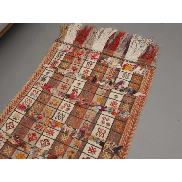 1970s Vintage Handmade Wool Cotton Orange Kilim Runner Rug For Sale - Image 4 of 11