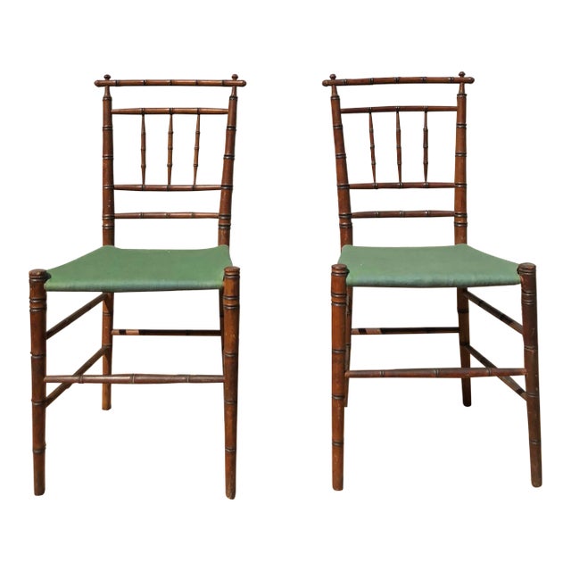 Mid 19th Century Faux- Bamboo Side Chairs With Natural Rush Seats - a Pair For Sale
