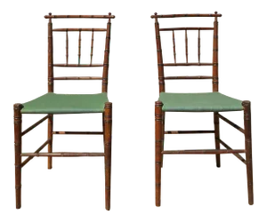 Mid 19th Century Faux- Bamboo Side Chairs With Natural Rush Seats - a Pair