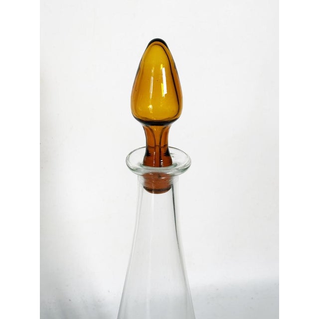 Vintage Art Glass Bottles with Orange-Brown Stoppers, France, 1970, Set of 3 For Sale - Image 4 of 11