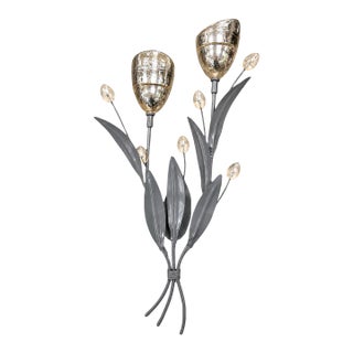 Vintage Botanical Metal & Glass Wall Sculpture | Floral Candle Holder For Sale