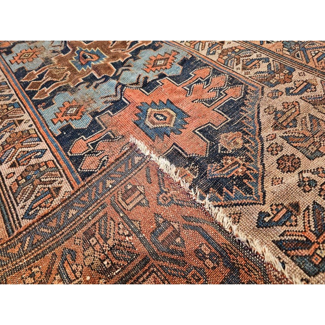 Textile Antique Persian Malayer Area Rug, Hand-Knotted Wool, Geometric Pattern, 4x6, Ivory & Navy For Sale - Image 7 of 18