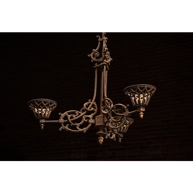 Antique Cast Iron Gothic Revival Three-Light Chandelier For Sale In Chicago - Image 6 of 13