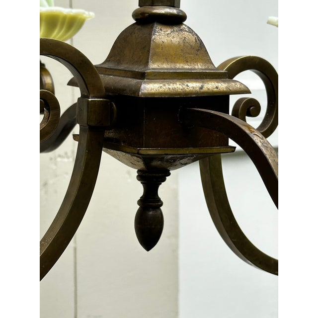 Metal Vintage Brass Four Arm Gas Electric Chandelier For Sale - Image 7 of 11