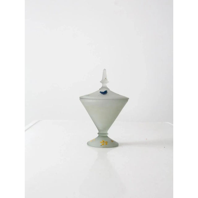Farmhouse Vintage Painted Satin Glass Candy Dish For Sale - Image 3 of 9