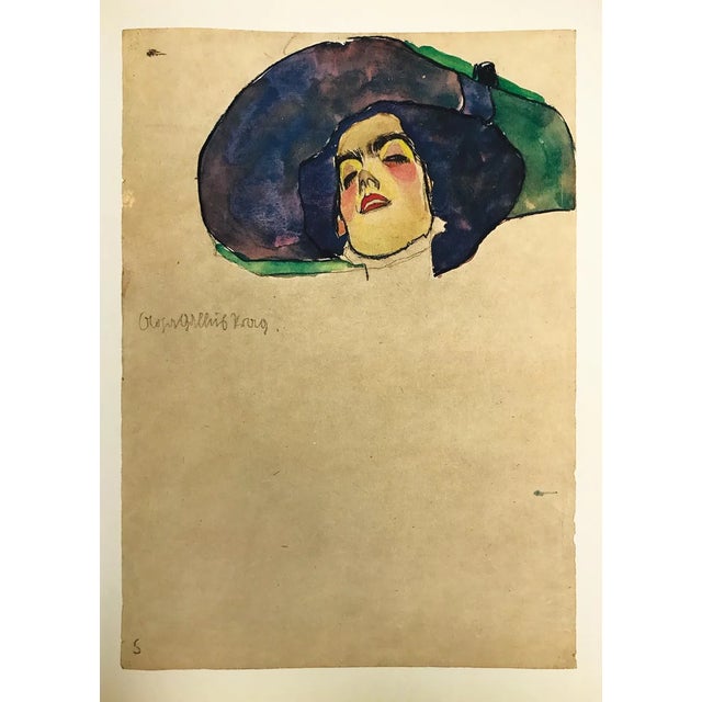 Artist:Egon Schile Title:Woman’s head with wide brimmed hat Medium:Lithograph – 1 Marks:Signed in plate Printed:1968 by...