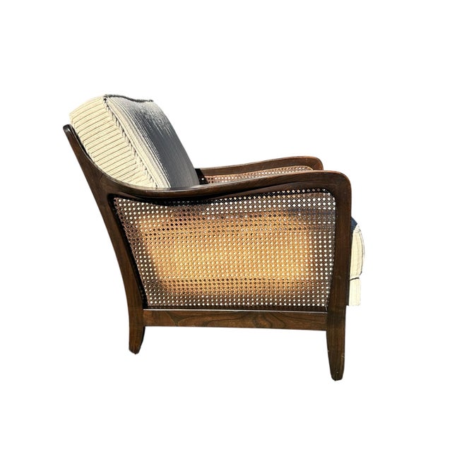 Mid-Century Modern 1950s Knoll Antimott Woven Cane Lounge Chair Wood Corduroy Cushions Mid Century Modern For Sale - Image 3 of 10