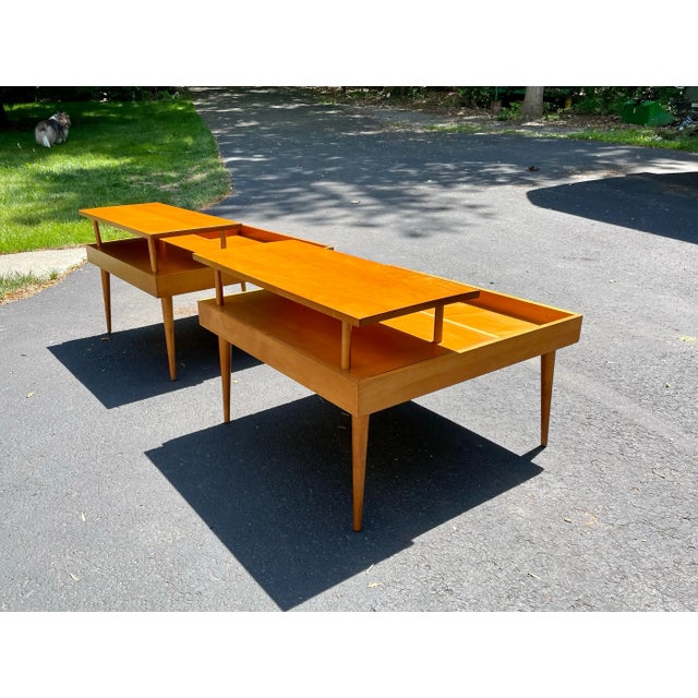 Pair of Mid-Century Modern Paul McCobb Planner Group Two-Tier Maple End Tables by Winchendon For Sale - Image 6 of 12